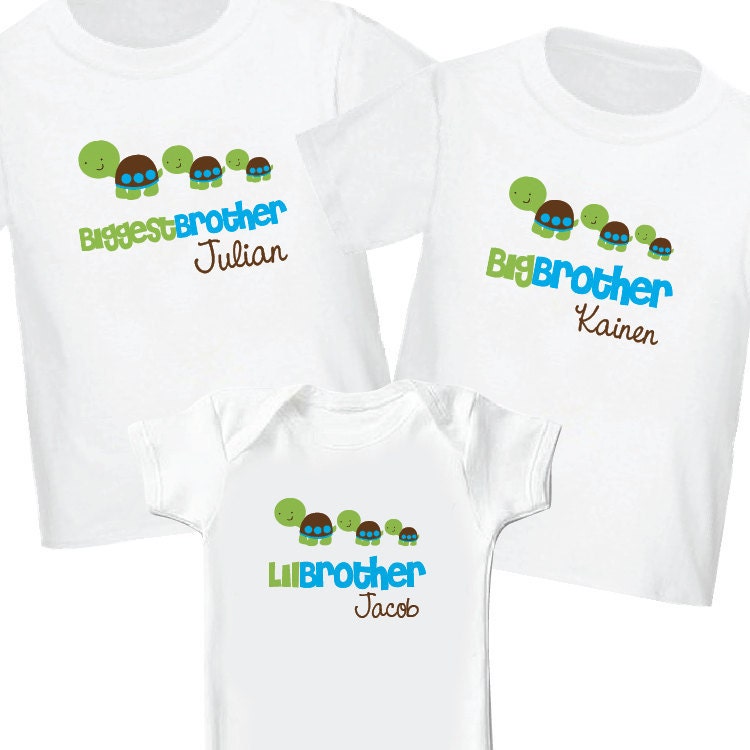 Turtle Biggest Brother Shirt, Turtle Big Brother Shirt, Turtle Little Brother Shirt - 3 Turtle Personalized Sibling Shirts