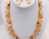 Sunburst jewelry set mother of pearl and Swarovski crystals necklace and earrings
