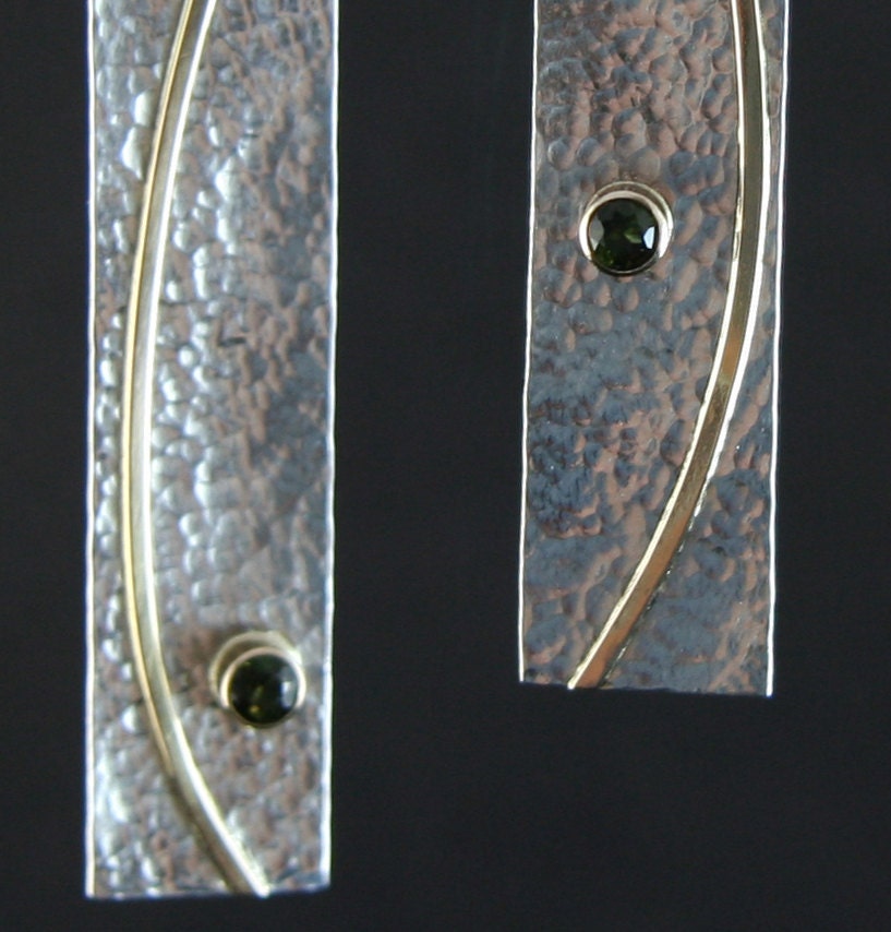 Parabolas - Fine Silver, 14k Gold and Tourmaline Earrings