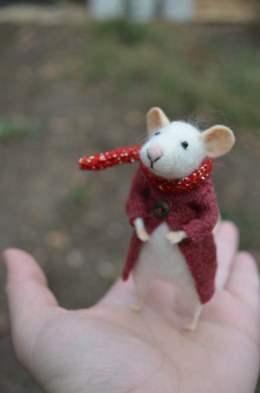 The Little Mouse with recycled coat and scarf with glitter needle felted ornament animal, felting dreams by johana molina - made to order