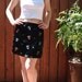 1990's Black Silk Mini Skirt w Floral Embroidery / Women's Size Small