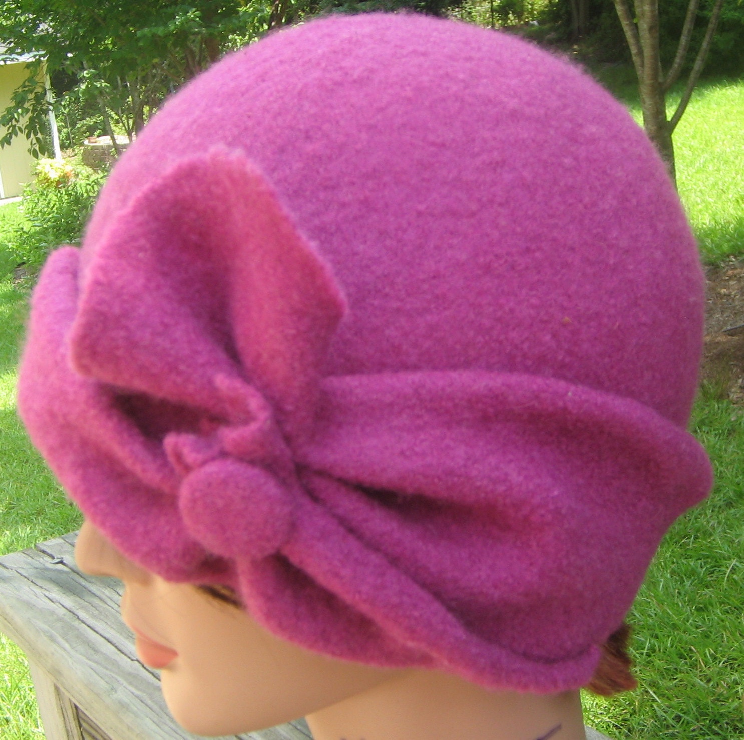 Flapper hat, purple wool felt 20s retro upcycle recycle repurpose OOAK eco