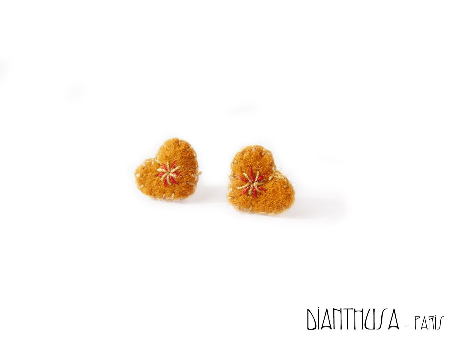 Spingtime earrings  Mini heart earrings. Orange felt earrings. Little heart felt earrings