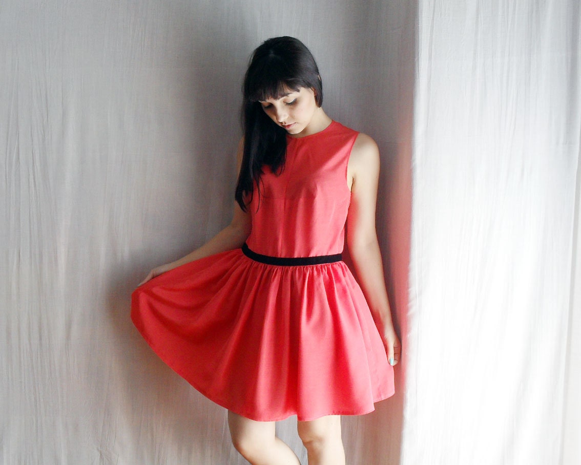 Peach pink party dress with black accents - 50s party dress prom dress formal dress bridesmaid dress