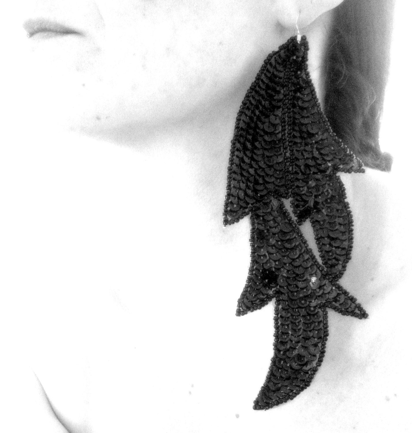 Art Deco statement earrings black sequin abstract burlesque earrings BLACK DAHLIA