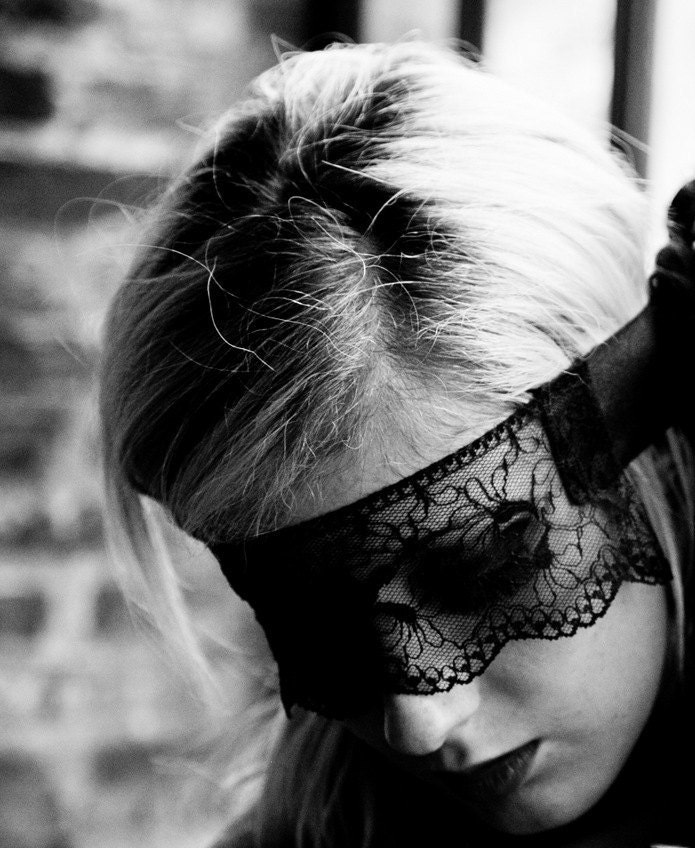 Black silk lace face mask masquerade headpiece burning man