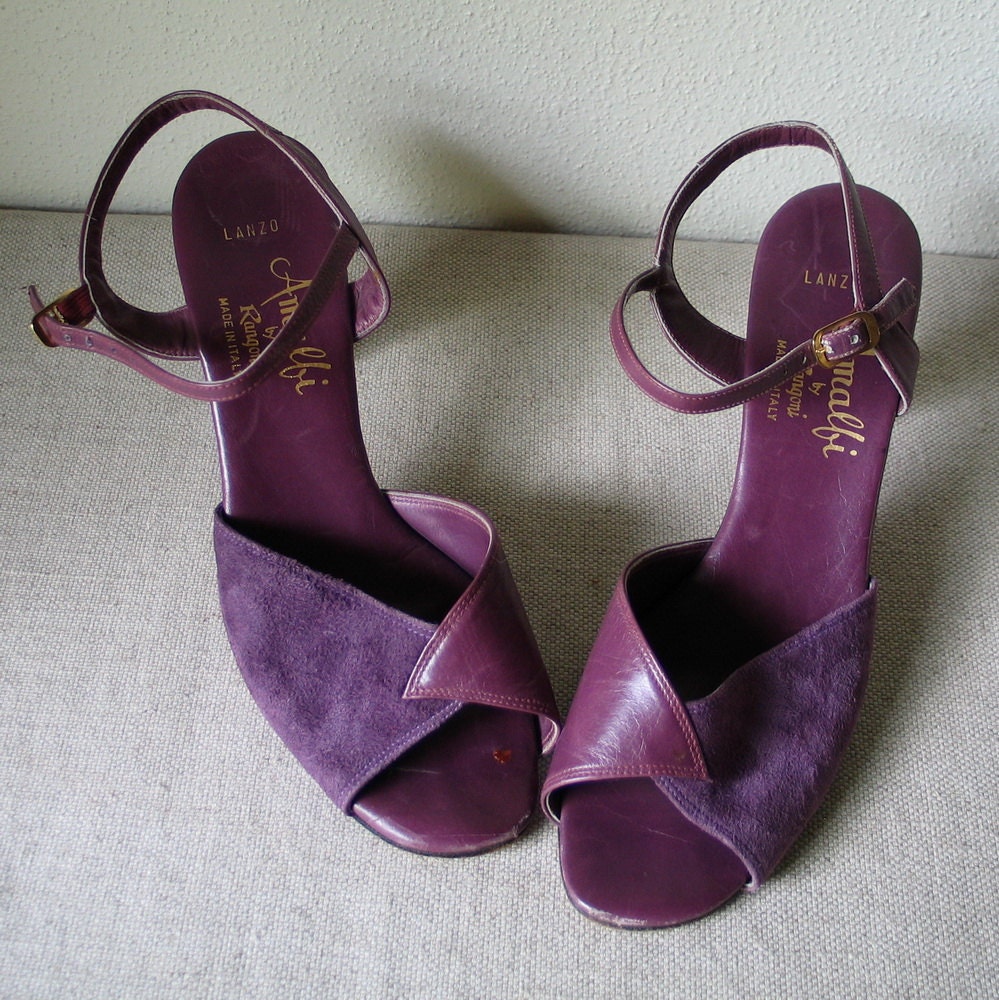 Vintage Italian Amalfi Purple Strappy High Heels - TheVintageMerchant