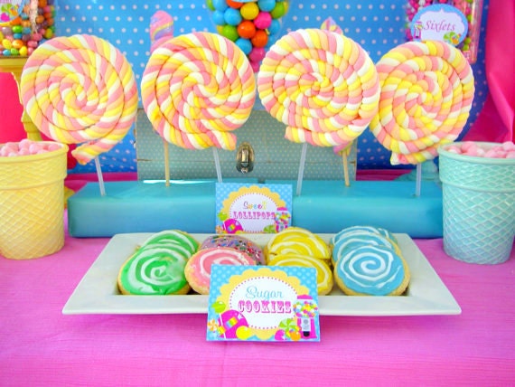 SWEET SHOPPE Place Cards or Food - Candyland - Lollipop - Sweet Shop - Bubble Gum - Girls Birthday Party - Candy Land - Krown Kreations