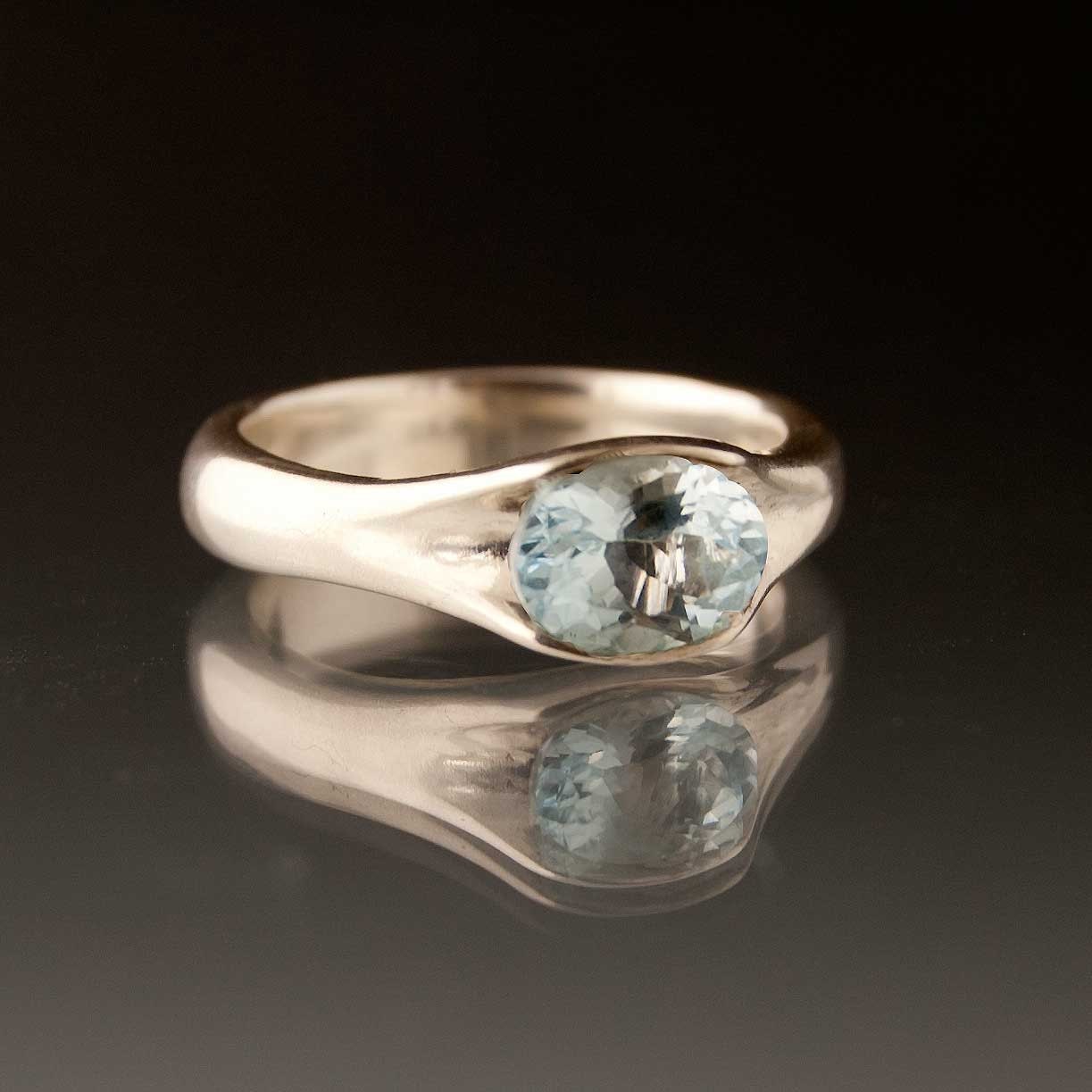 Oval Aquamarine Solitaire Engagement Ring in Sterling Silver, Silver/Palladium, Palladium or 14k Yellow Gold