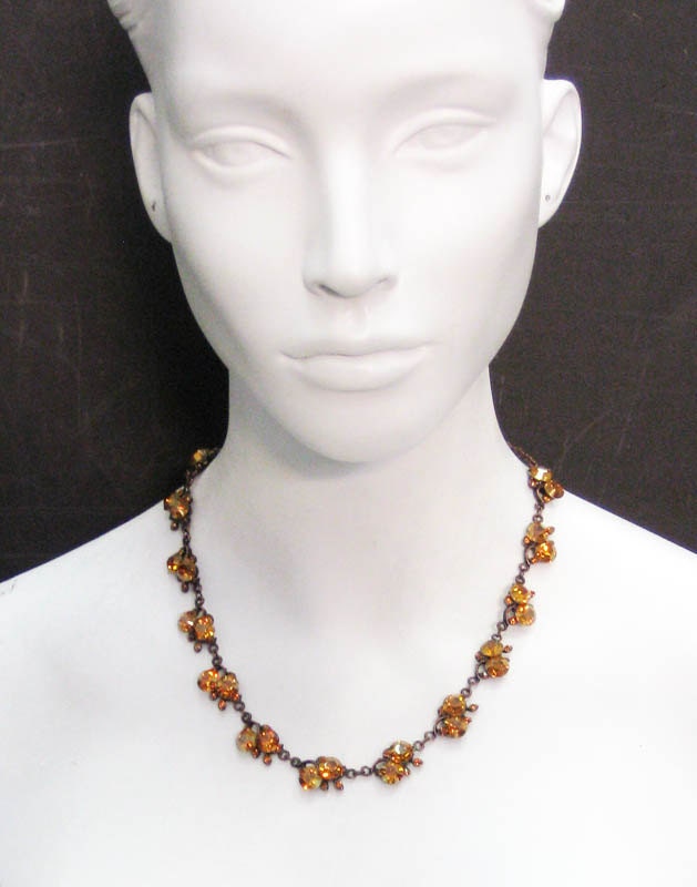 Cluster Vine Necklace made with Crystal Copper Swarovski Crystals and Plated in Antique Copper 6379N