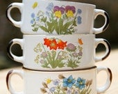 Vintage soup bowls with flower print, set of three