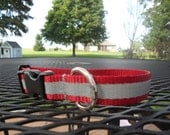 Red with Gray Reflective Stripe Nylon Dog Collar (size medium)