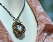 Birdsnest necklace Brass or Silver. PEARL natural egg bead, Besties Mother Grandmother, bird's nest sparrow robin owl Bunny New Baby