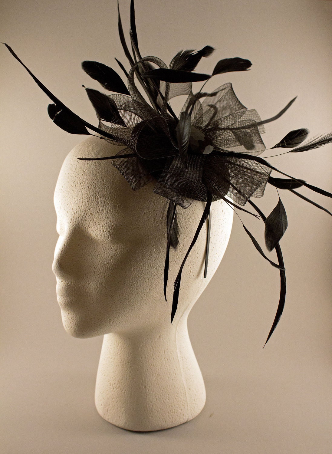 Black Feather and Crinoline Fascinator Headband