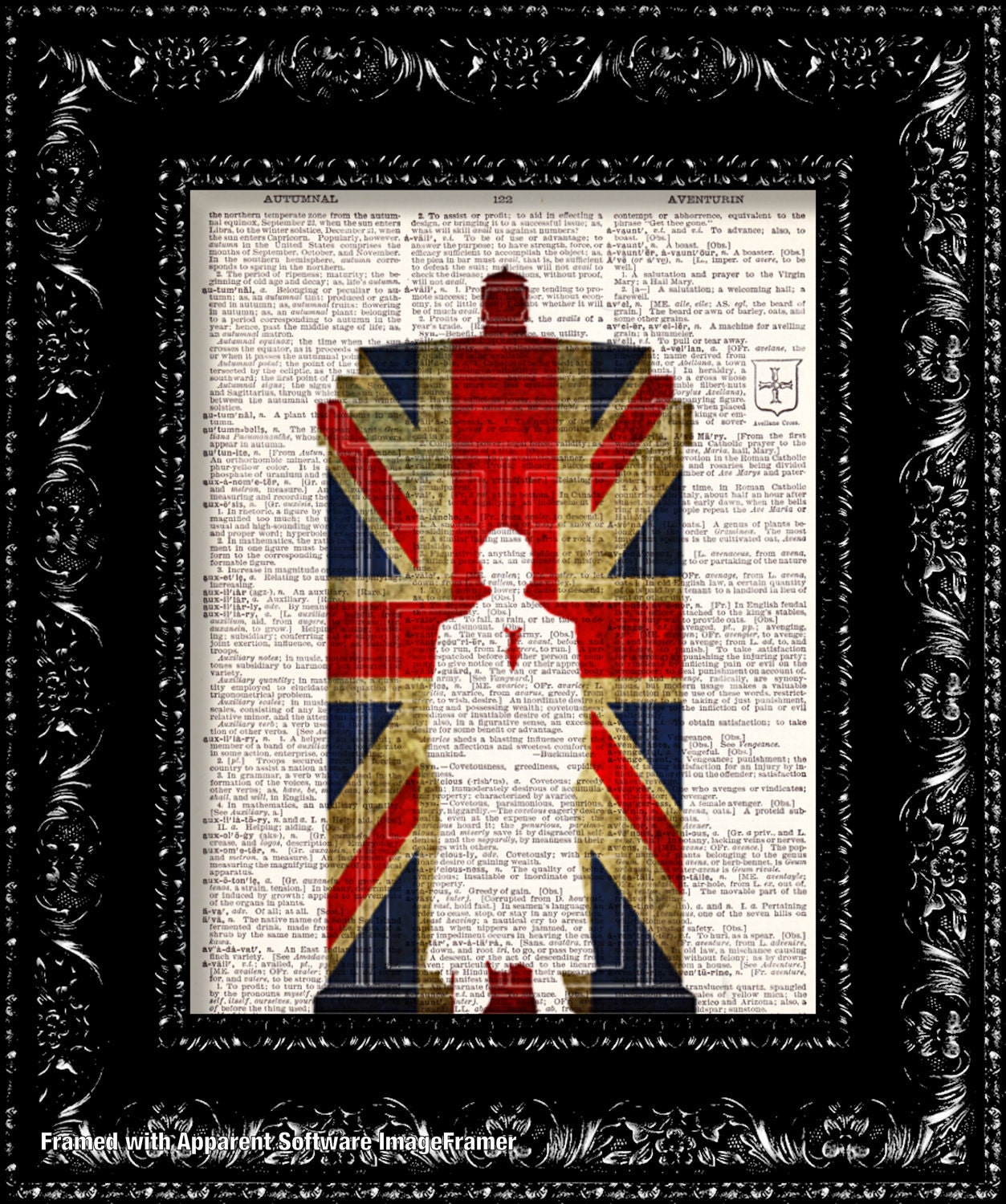 Dr. Who And The British Flag Vintage Dictionary Print Vintage Book Print Page Art Upcycled Vintage Book Art