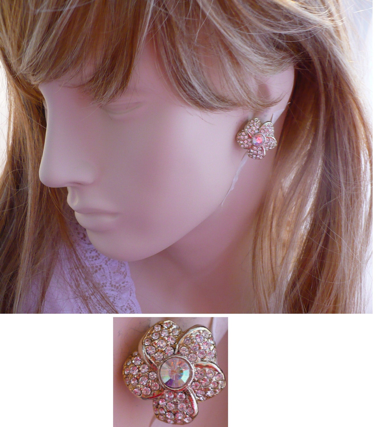 50% OFF Vintage Aurora Borealis Rhinestone Bridal Earrings