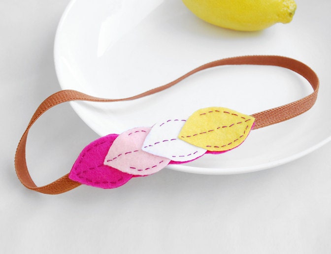 Geometric color block headband - Felt  leaves headband in pink, baby pink, white and yellow