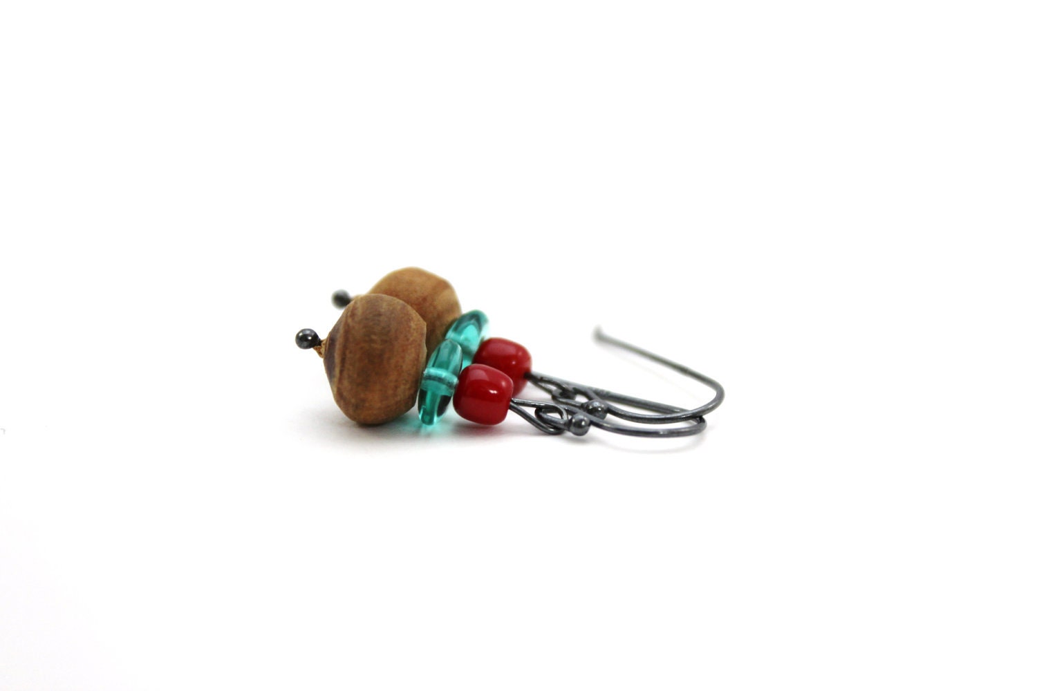 beaded coral earrings indie earrings coral and turquoise earrings sandalwood wooden beaded earrings bohemian earrings