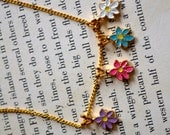 Flower Pendants & Matching Necklace,  Gold tone, Four Colours, Vintage Accessory, Estate Sale, Item No. B519