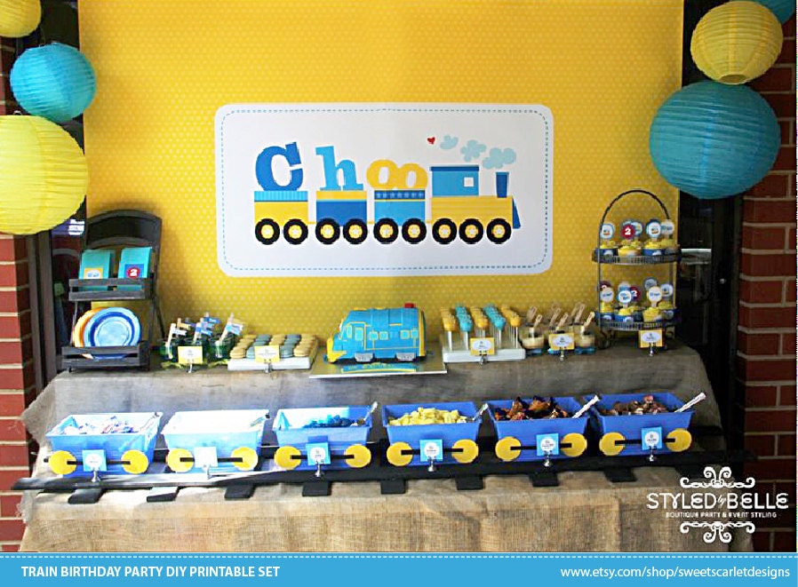 TRAIN Birthday Party Printable Set - Train Invitations, Cupcake Toppers, Party Banner, Backdrop & more
