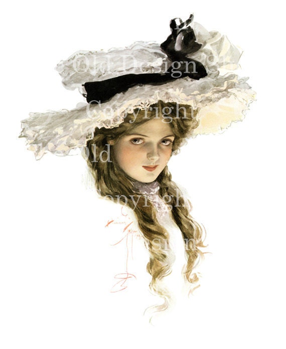 SWEETHEART Harrison Fisher Vintage Image Victorian Lady Printable Color Illustration 300 dpi Digital Scan
