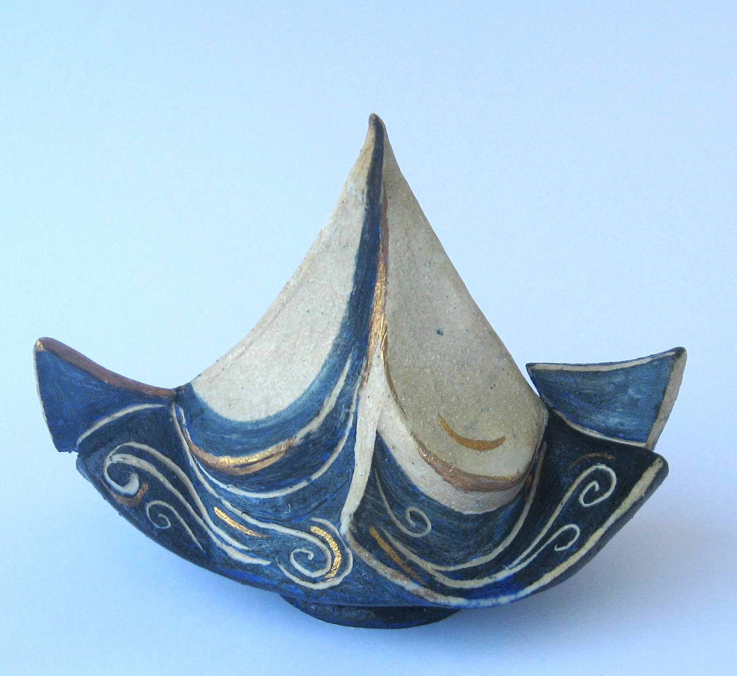 Sail boat, ceramic sculpture, home decor.