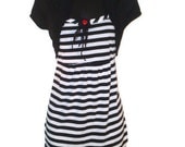 Chic Black White Striped Top Attached Black Bolero Shrug Womens Spring Clothing XL