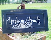 Handmade Halloween Sign Autumn Trick or Treat Shabby Chic Rustic
