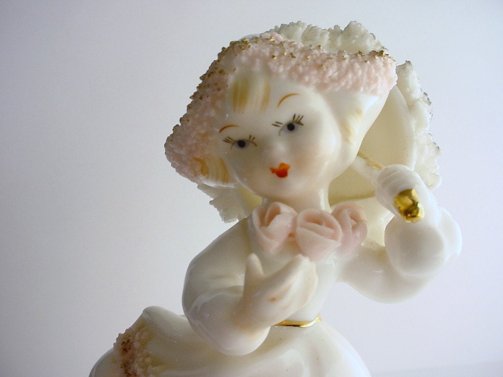 Girl with Umbrella Figurine Mid Century Vintage 1960s