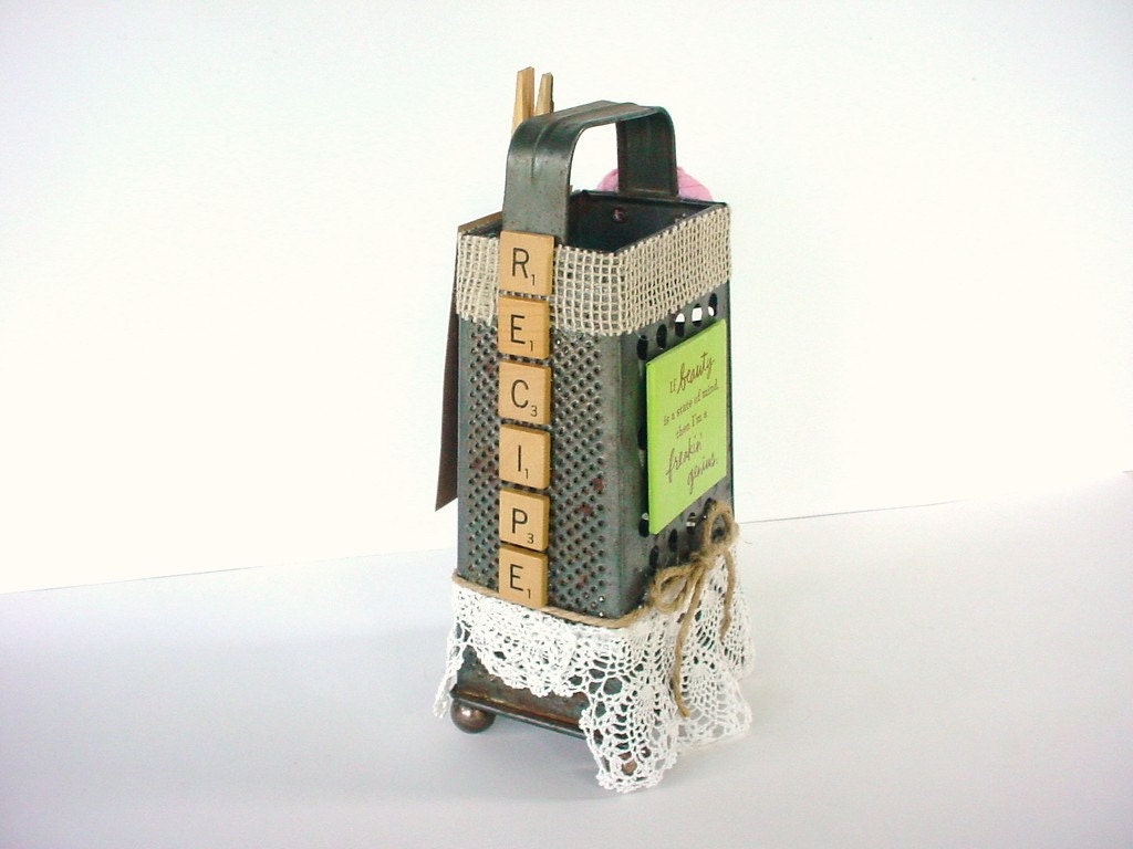 Recipe Holder - Up-Cycled Vintage Cheese Grater - Made by CraZyDreamZ
