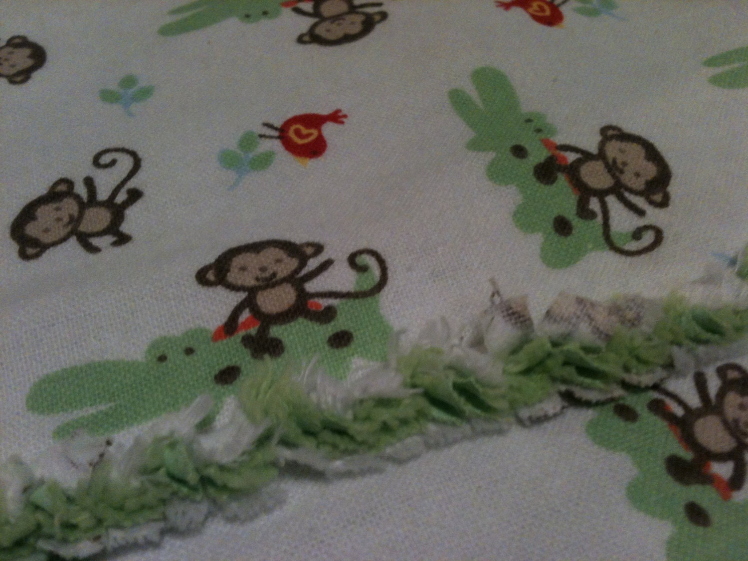 blanket monkey warm cotton flannel gator bird white green 24" x 28" rag receiving or security blanket baby toddler boy girl