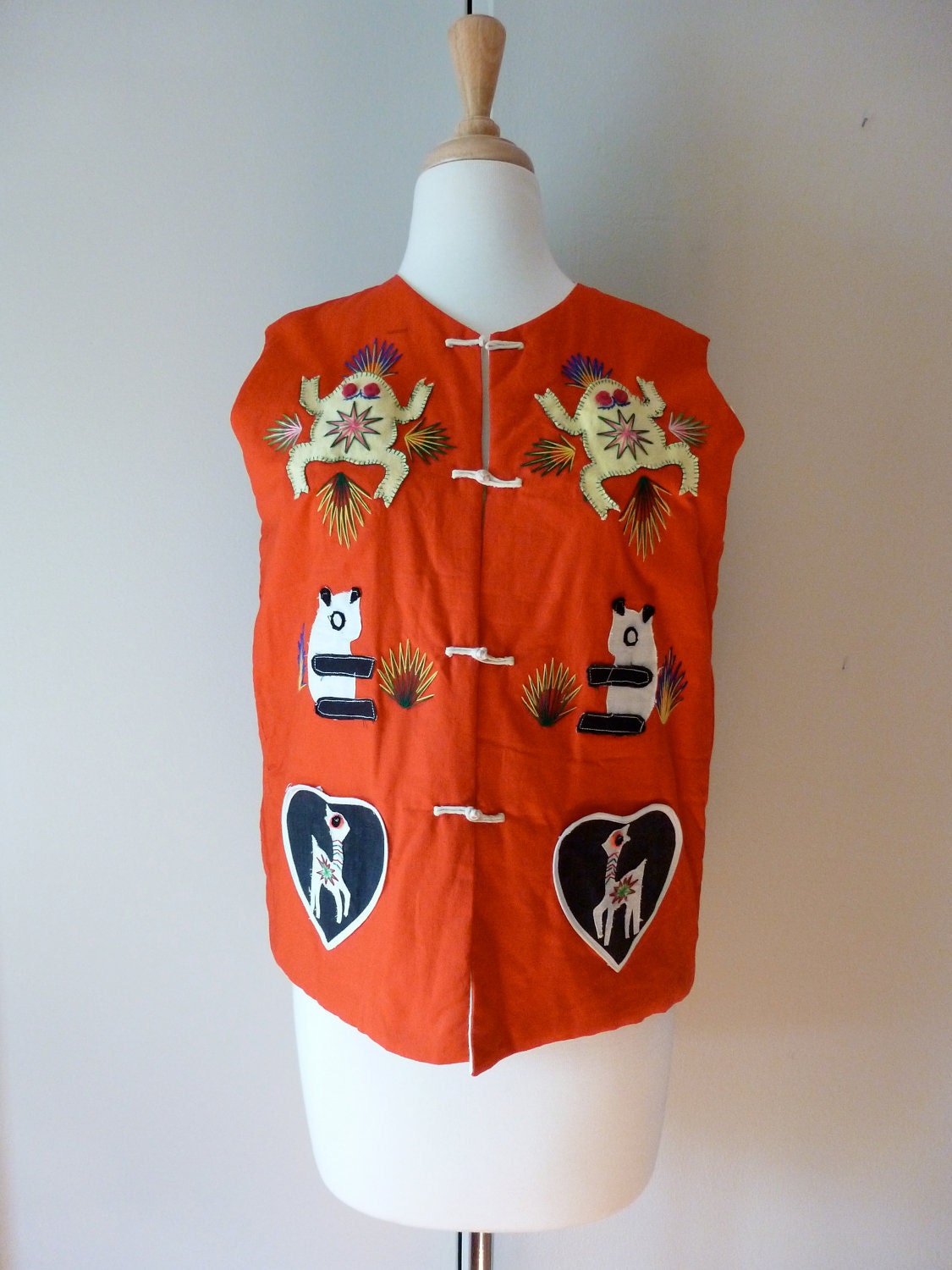 Ethnic Quilted Vest Folk Art with Animal Appliques