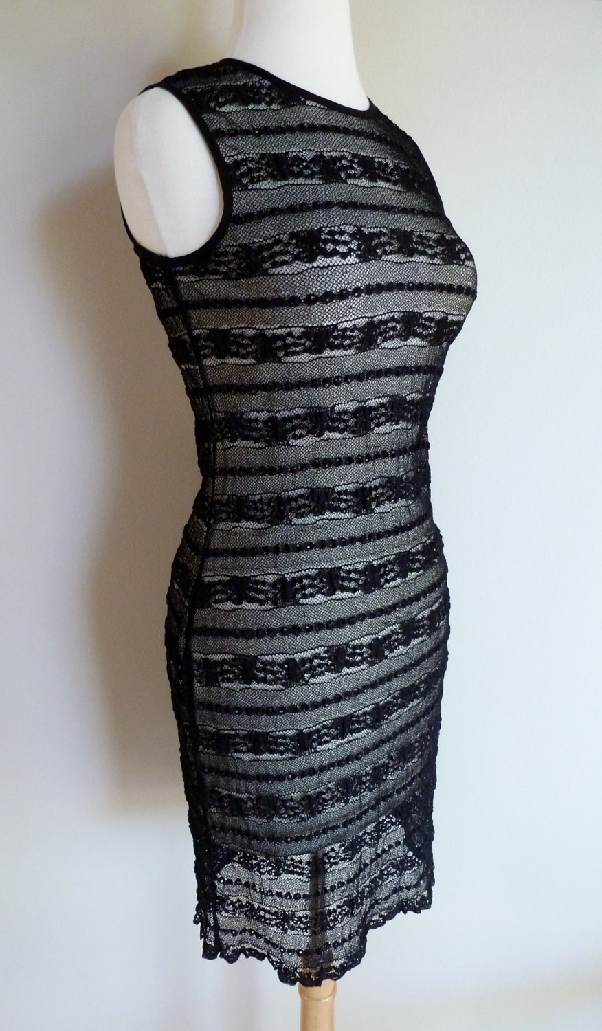 90's RALPH LAUREN Sheer Black Lace Mini Dress S M