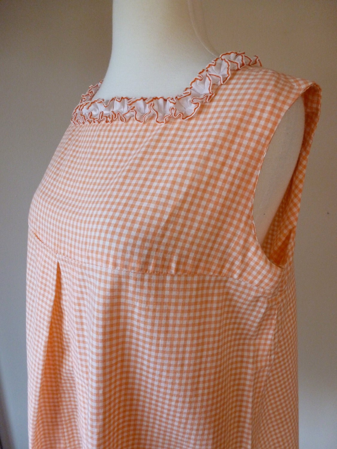 60's Maternity Top Orange Gingham Tent Blouse M L