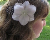 Soft Blush Flower Fascinator with Veiling Leaves - Hair Clip
