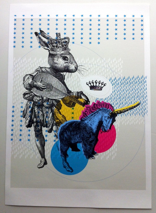 Bunny King and Unibear - A3 art print