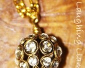 Gold Rhinestone Ball and Riverstone Pearl Chain Necklace