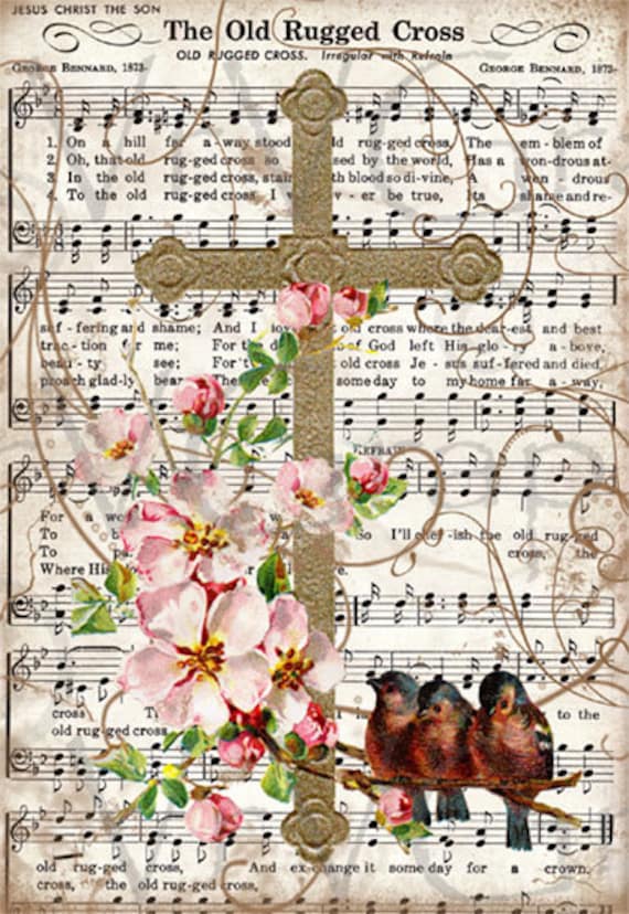 Items similar to Old Rugged Cross Bird Flowers Christian Hymn Music