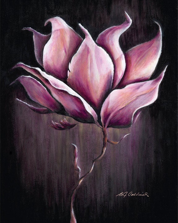 MAGNOLIA GLOW Art Print, Oil Painting, Pink, Black, Home Decor, Flower, Floral, Bridal Shower Gift, Under 25, Etsy, artBJC
