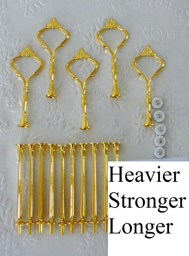 5 x Sets Cake Stand Handle 3 Tier Heavy Gold Crown Centre Fitting / Hardware Tidbit