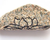 Zen Decor - Meditation Stone Painted Lotus Flower in Black Ink on Peach Granite - Nature Inspired - Relax Quiet your Mind Contemplate TAGT