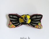 Colorful beaded 3D bird jewelry bow tie " Joy of the Golden Cheeked Warbler" - MADE TO ORDER