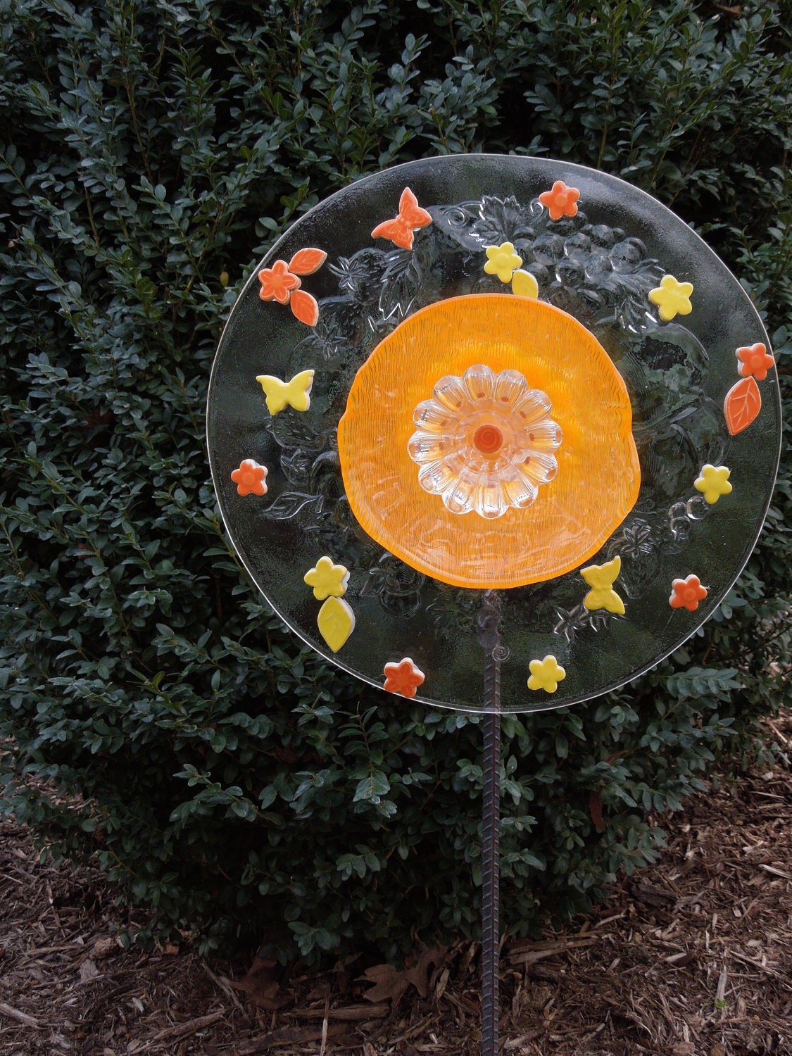 Flowering GARDEN YARD ART: recycled glass in vibrant colors for outdoors