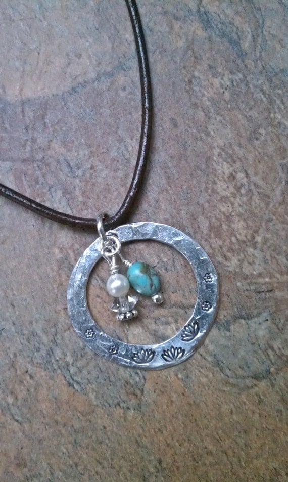 Sterling Silver Lotus Flower Leather Cord Necklace