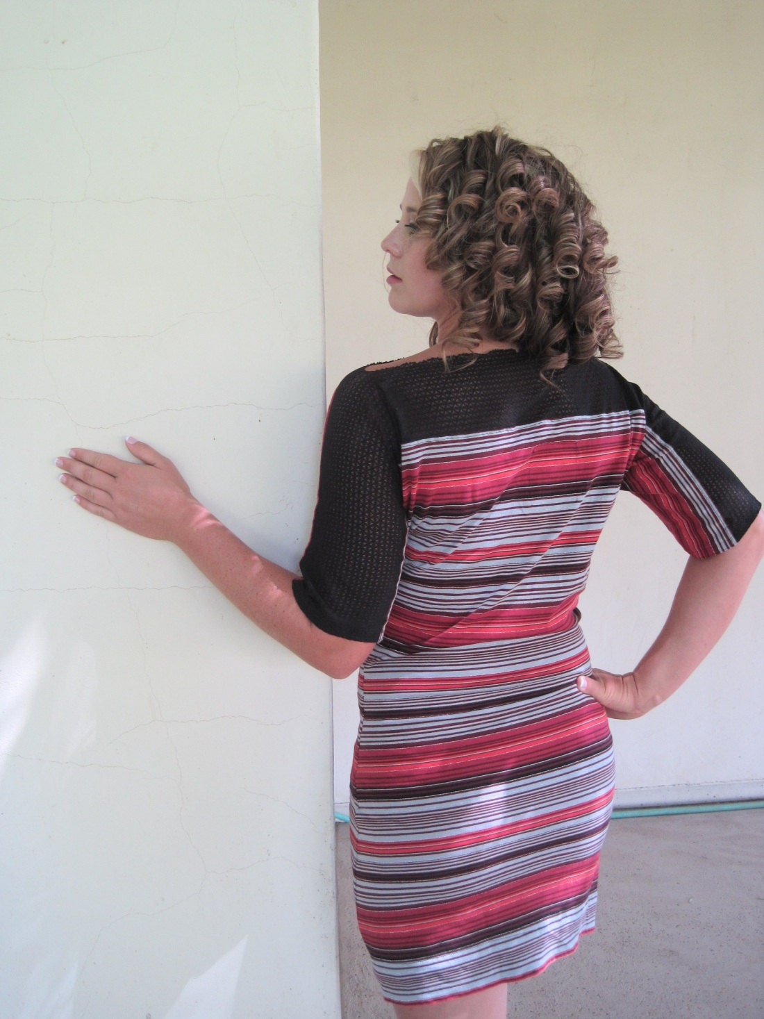 Desert Sunrise Dress - Stretch Knit Dress with Black Lace - Medium - SALE
