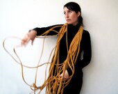 The noodle scarf - handmade in mustard and blue jersey fabric