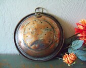 Vintage Copper Strainer - Shabby Chic Kitchen Decor - wall hanging - hammered tin lined copper - French kitchen