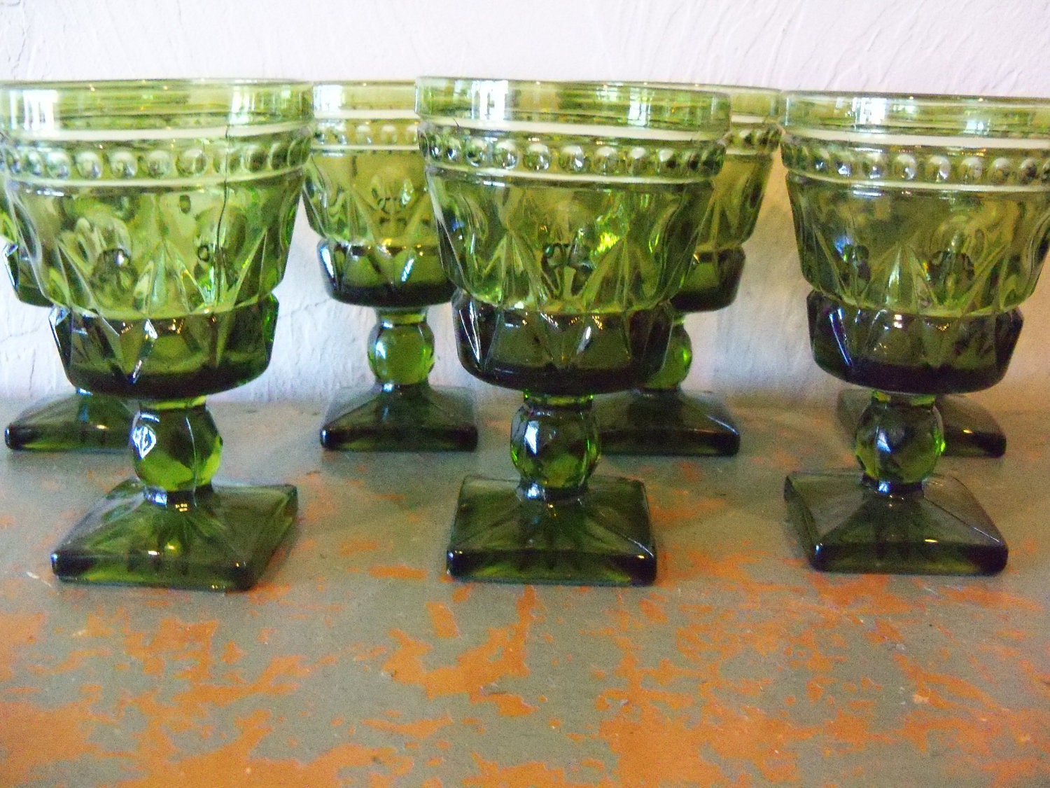 Vintage 7 Cut Glass Berry Dishes  Pressed Sherry, Berry Bowls - Set of Seven Sherbert Bowls, cut glass 1960s