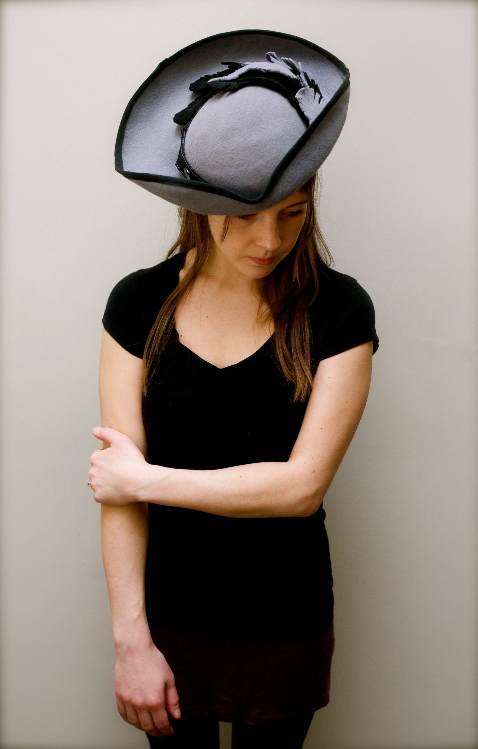 Grey Wool Tricorn Hat / Hand Blocked / Womens