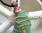 Ariel's Tail...OOAK- LARGE-kelly green sea glass & copper wire wrapped pendant